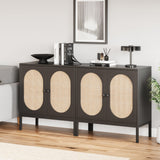 IDEALHOUSE Rattan Buffet Cabinet, Storage Cabinet with Doors and Shelves, Accent Cabinet Sideboard, Black Console Cabinet with Storage Entryway Cabinet for Living Room, Dining Room, Hallway (Black) IDEALHOUSE