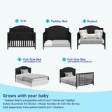 Graco Wilfred 5-in-1 Convertible Crib (Black) – GREENGUARD Gold Certified, Converts to Toddler Bed and Full-Size Bed, Fits Standard Full-Size Crib Mattress, Adjustable Mattress Support Base Graco