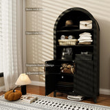 infurnic 63“ Arched Storage Cabinet with Beech Wood Door, 5-Tier Arched Bookcase, Farmhouse Kitchen Pantry with Storage – Perfect for Dining Room, Living Room, Kitchen, or Home Office infurnic