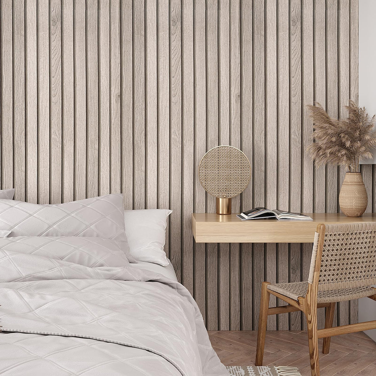VEELIKE Grey Wooden Slats Peel and Stick Wallpaper Wood Contact Paper for Walls Kitchen Cabinets 15.7''x354'' Waterproof Self Adhesive Slats Wood Panel Vinyl Wallpaper for Bedroom Wall Décor Farmhouse VEELIKE