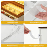 DWVO 8 Drawer Dresser with LED Light,White Marble Dresser, Modern 8 Chest of Drawers with Deep Drawers Glass Top High Gloss Surface, Storage Organizer Cabinet for Living Room, Bedroom DWVO