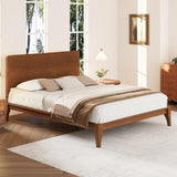 Merax Queen Size Bamboo Platform Bed Frame with Mid-Century Modern Design and Tall Headboard Merax
