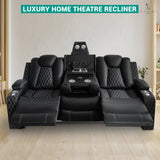 Naomi Home Chicago Sofa Black Air Leather – Premium 3-Seater Reclining Sofa with Console, Cup Holders, USB Ports, Pillow Top Armrests & Split Back Design – Modern Faux Leather Couch for Living Room Naomi Home