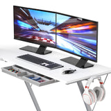 SHW Vista L-Shape Desk with Monitor Stand, White SHW