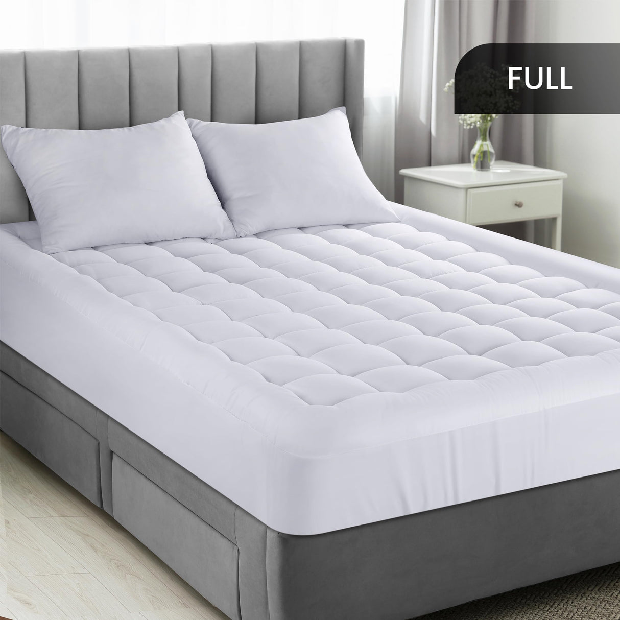 Utopia Bedding Full Mattress Pad, Quilted Fitted Premium Mattress Protector, Deep Pocket Cover Stretches up to 16 Inches, Fluffy Pillow Topper (54x75 Inches, White) Utopia Bedding