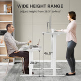 JYLH JOYSEEKER White Standing Desk, 48 X 24 Inch Adjustable Height Electric Desk, Sit Stand Desk with Splice Board and 2 Hooks, Ergonomic Rising Desk for Home Office JYLH JOYSEEKER