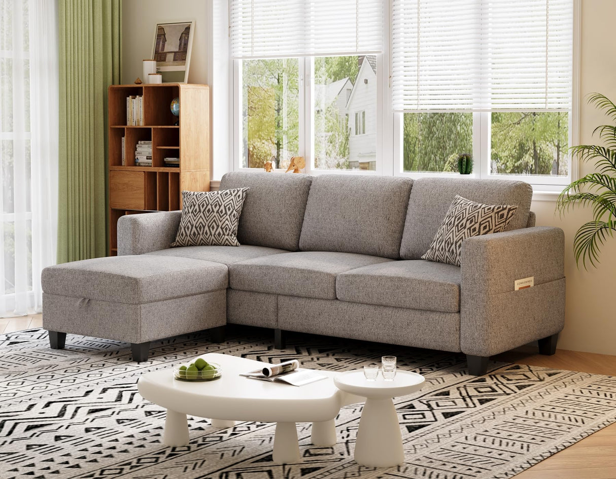 Woyomeub Sectional Sofas Couches for Living Room 3 Seater L Shaped Couch with Storage Ottoman 78" Modern Linen Fabric Brown Sofa for Apartment, Studio, Office, Small Space Woyomeub