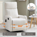 PELUMY Recliner Chair Swivel Rocking with Heat Massage - 360° Manual Recliner, 8-Point Vibrating & Lumbar Heat, Easy Assembly Chair for Living Room (Chenille, Beige) PELUMY