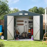 MistMo 10X10X7.5 FT Outdoor Steel Storage Shed with Lockable Doors, 2 Windows, Frame Floor (No Wood/Other Boards), Ideal for Garden, Backyard, Patio Storage Mistmo