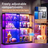 Jocisland 18x14 Inch Display Cabinet with RGB Lights, 4-Tier Storage Display Case for Collectibles, Adjustable Shelves, MDF and Tempered Glass, Black Jocisland