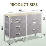WLIVE Dresser for Bedroom with 5 Drawers, Wide Bedroom Dresser with Drawer Organizers, Chest of Drawers, Fabric Dresser for Living Room, Closet, Hallway, Light Grey WLIVE