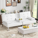 Homall Futon Sofa Bed, Leather Futon Couch with Removable Armrests, Adjustable Recliner Sleeper Sofa Bed with Dual Cup Holders for Living Room, Apartment, Office (White) Homall