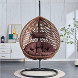 YWUFUART Hanging Egg Chair Outdoor,Rattan Swing Chair with Foldable Basket,Hammock Chair with Metal Stand,Lounge Chair for Garden Backyard,Brown YWUFUART