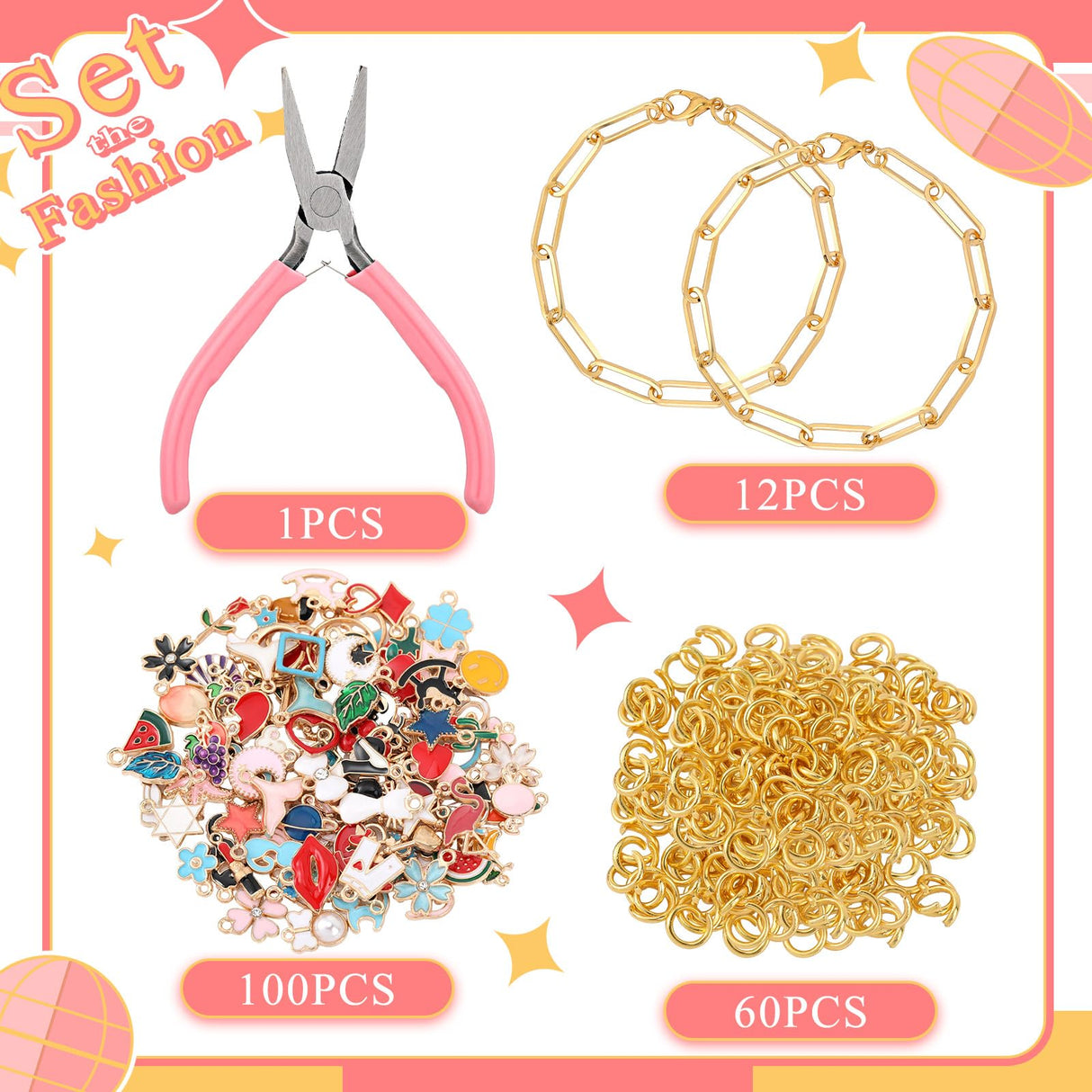 Tondiamo 173 Pieces Bracelet Making Kit for Women Bangle Charm Bracelet Chain Jewelry Making Kit 100 Assorted Charms Pendants 60 Jump Rings Pliers Tools for Crafts Beginner Supplies Gift Tondiamo