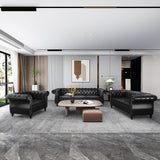 RUSTYER Chesterfield 3 Seater Sofa, Modern Leather Tufted Couch 3 Seater with Rolled Arms and Nailhead Mid-Century Upholstered Couch for Living Room, Bedroom, Apartment and Office, Black RUSTYER