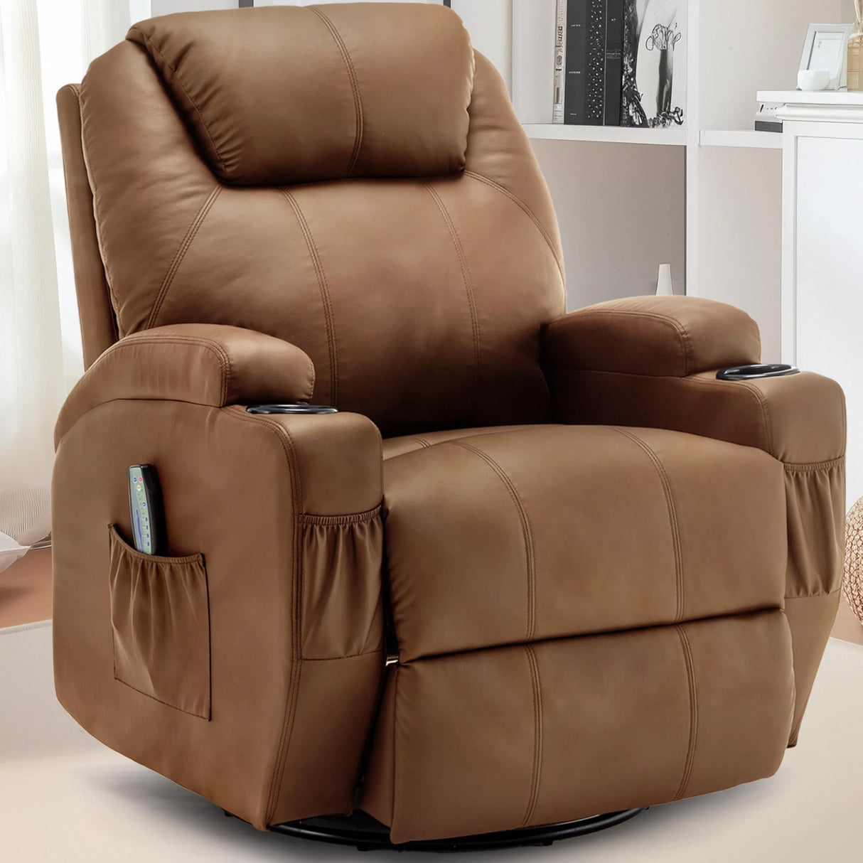 Korser Recliner Chair, Rocking Chair with Massage and Heat, 360° Swivel Recliner Chairs for Adults, Rocker Manual Recliner with Remote Control and Cup Holder for Living Room, Bedroom, Nursery Korser