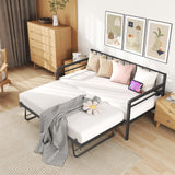 Zevemomo Twin Daybed with Pop Up Trundle, Metal Day Bed Frame with LED Lights and Charging Station, Day Bed with Trundle Bed Twin, Black Daybed for Living Room, Bedroom, Guest Room Zevemomo
