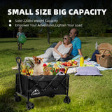 Collapsible Folding Beach Wagon Cart, Utility Large Capacity Cart Foldable Wagon with All Terrain Wheels, Grocery Wagon Cart for Garden Shopping Sports Camping, Black AMNOW
