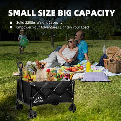 Collapsible Folding Beach Wagon Cart, Utility Large Capacity Cart Foldable Wagon with All Terrain Wheels, Grocery Wagon Cart for Garden Shopping Sports Camping, Black