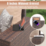 Aoxun 7 Pieces Patio Furniture Set with 44” Fire Pit Table Wicker Rattan Outdoor Sectional Conversation Set with Coffee Table and 4” Thickened Cushions, Beige (Waterproof Cover Included) Aoxun