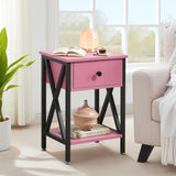 VECELO Nightstands Set of 2, Modern Bedside End Tables, Night Stands with Drawer and Storage Shelf for Living Room Bedroom, Industrial Metal Frame VECELO