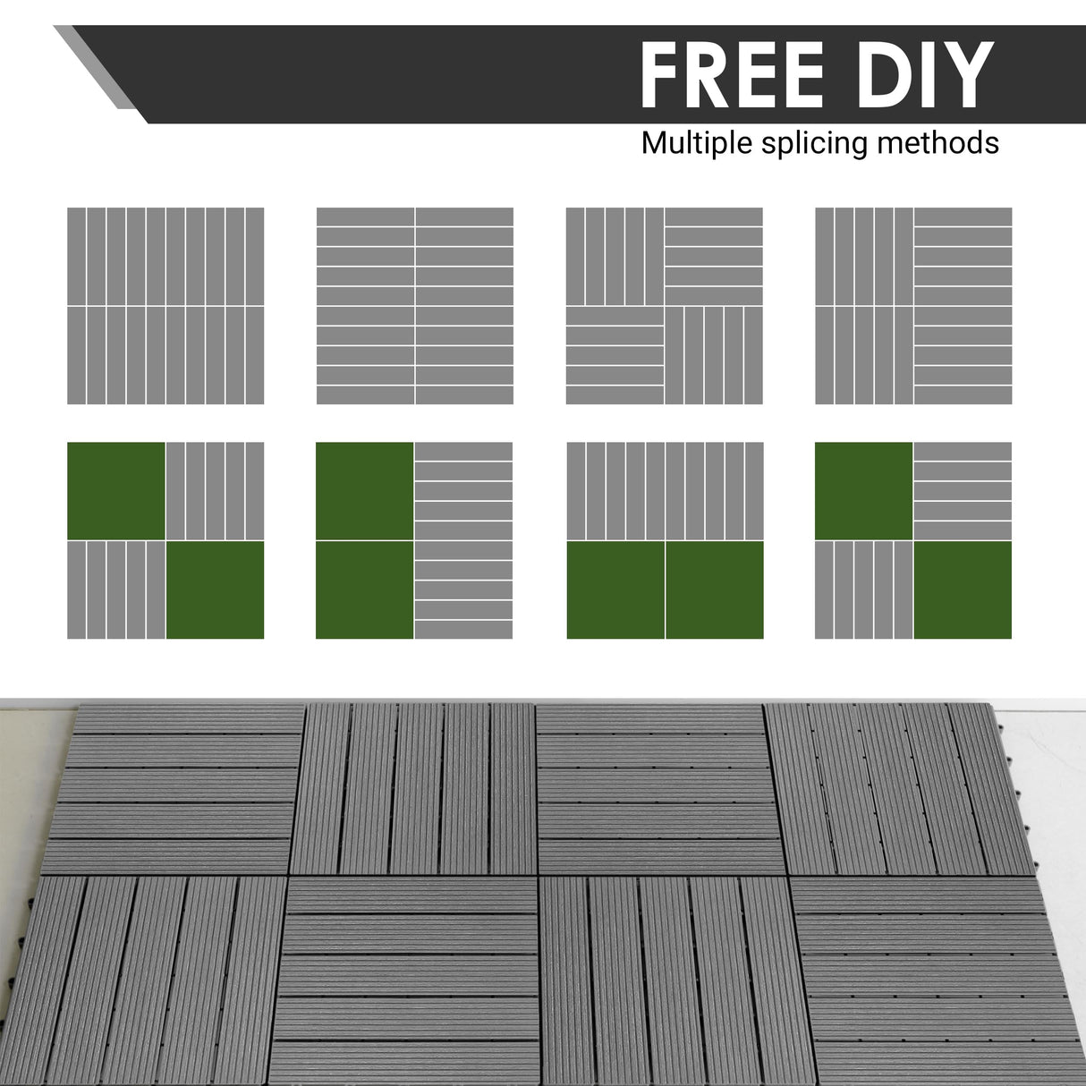 PrimeZone 54 PCS Plastic Interlocking Patio Deck Tiles - 12" x 12" Waterproof Indoor Outdoor Flooring, Patio Floor Decking for Balcony, Backyard, Garden & Poolside, All Weather Use, Grey PrimeZone