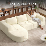 Modular Sectional Sofa with L-Shape Chaise,Cloud Sectional Modern Sleeper Couch with Deep Seat,Sponge Compression Sofas No Assembly Required (Beige-Corduroy Fabric) Luxanimarion