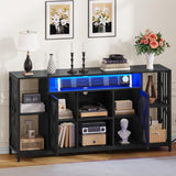 YITAHOME 33.5'' Tall TV Stands for Living Room, TV Entertainment Center with LED Light, TV Stand for TVs up to 70 Inch, Tall TV Console Cabinet with Power Outlets, Black YITAHOME