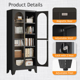 PAOFIN 71" H Locking Display Cabinet with Glass Door, Metal Curio Cabinets with 4 Adjustable Shelves, Tall Liquor Cabinet Display Case for Living Room, Collectibles, Home - Assembly Required Black PAOFIN