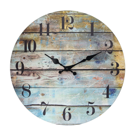 Stonebriar Vintage Farmhouse Wooden 14 Inch Round Battery Operated Hanging Wall Clock - WoodArtSupply