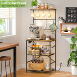 DAOUTIME Kitchen Bakers Rack with Power Outlet, 4-Tier Coffee Bar Station with 6 S Hooks, Microwave Stand for Kitchen, Living Room, Farmhouse, 23.62" W x 15.74" D x 57.13" H, Rustic Brown DAOUTIME