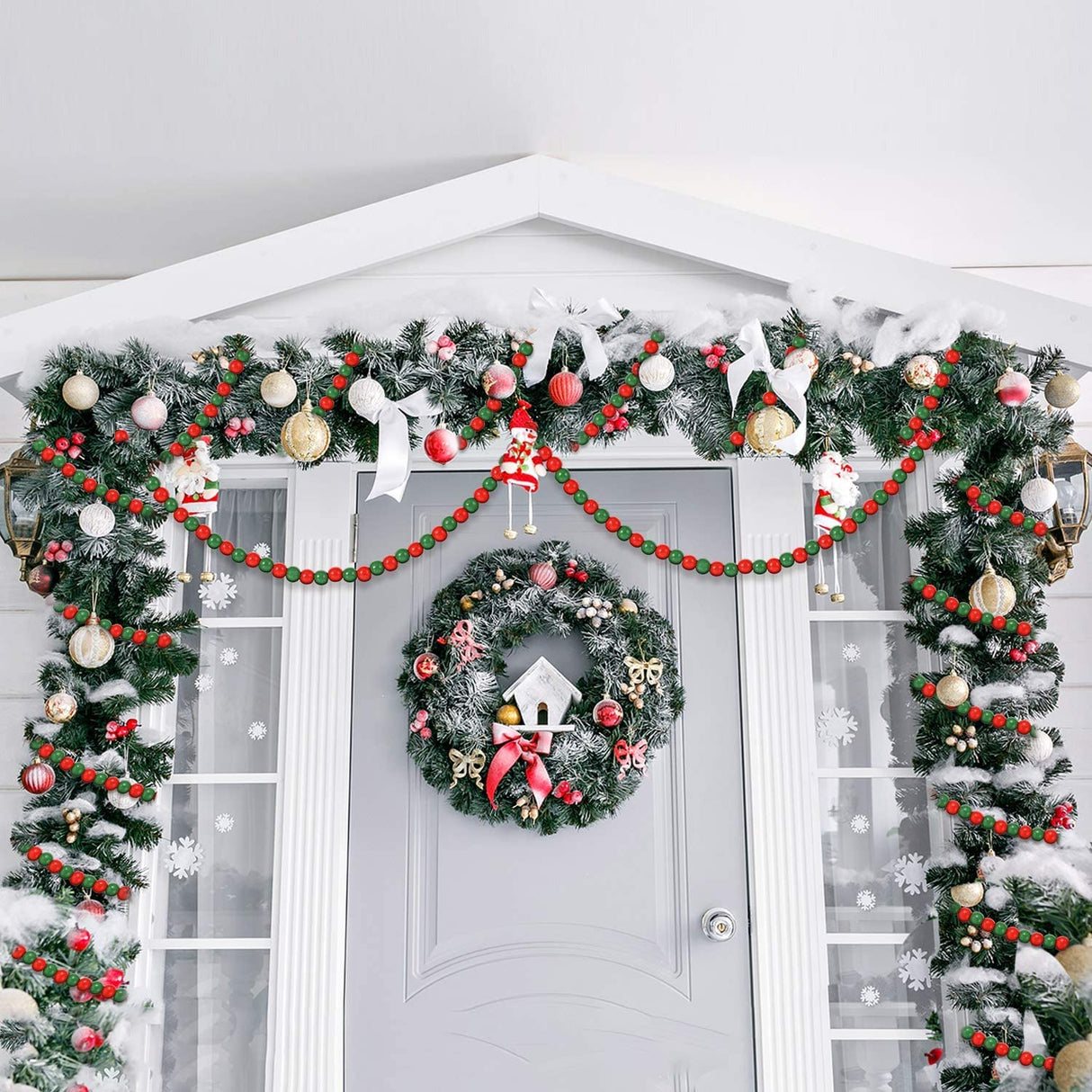 KitWinner Christmas Wood Beads Garland Retro Rustic Strand Country Farmhouse Xmas Tree Decor (14.5 Ft, Red & Green) KitWinner