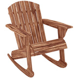 Outsunny Wooden Adirondack Rocking Chair Outdoor Lounge Chair Fire Pit Seating with Slatted Wooden Design, Fanned Back, & Classic Rustic Style for Patio, Backyard, Garden, Lawn, Carbonized Outsunny
