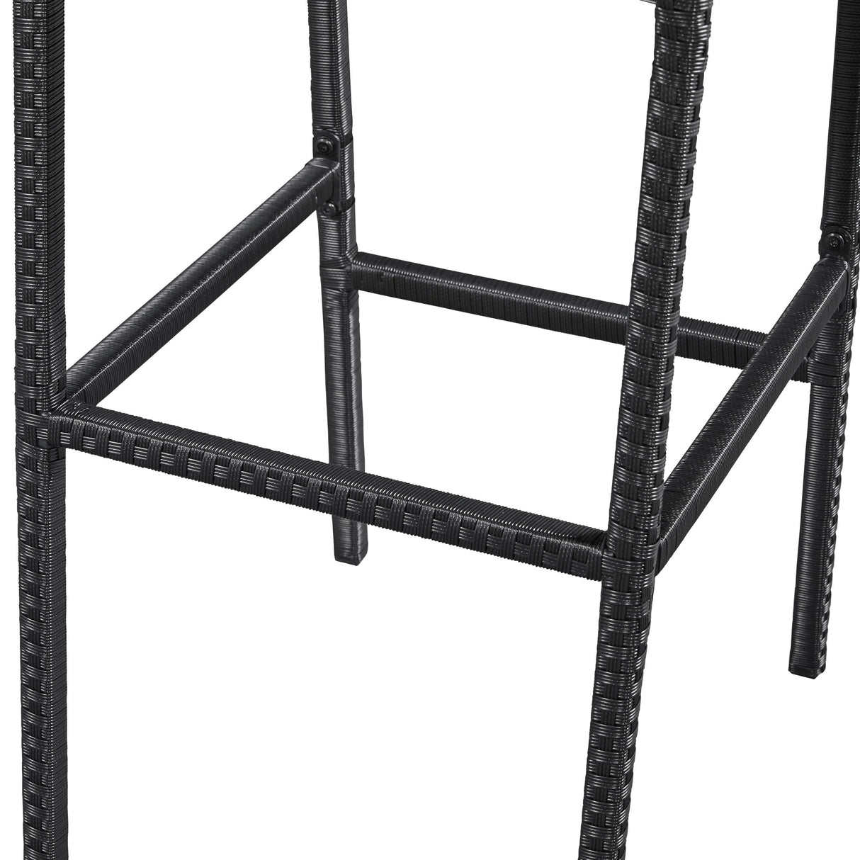 Topeakmart Outdoor Wicker Bar Table and Chairs Set, 7-Piece Patio Rattan Dining Furniture Set with Acacia Wood Tabletop, 6 Removable Cushions, Rain Cover, Black/Beige Topeakmart