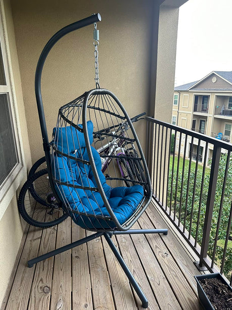 Yechen Wicker Egg Chair Outdoor Indoor for Patio Balcony, Foldable Rattan Egg Swinging Chair Hammock Egg Chairs Hanging Egg Chair for Bedroom, Handmade Chair 350 Lbs Capacity Yechen