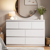 Jocoevol Modern White 7 Drawer Dresser for Bedroom, Simply Chest of Drawers, Wood Storage Dresser with Deep Drawers for Living Room Hallway Entryway, White Jocoevol
