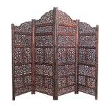 Room Divider Wood Screen - Mahanadi Antique Brown - 4 Panel Folding 72x80 - Wooden Hand Carved Screen Decorative Functional Versatile - Small Spaces Reversible Privacy Partition - COTTON CRAFT COTTON CRAFT