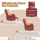 Manual Swivel Rocker Recliner Chair for Adults, Overstuffed Recliner Glider with Massage and Heat, Living Room Reclining Chair, PU Leather Red Luxlen