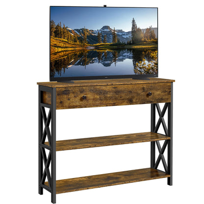 Yaheetech TV Stand for TV up to 45 inch, Entertainment Center with Drawer, Media Console Table with Storage Shelves, for Living Room, Metal Frame, Rustic Brown