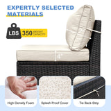 SunloungeCo 5 Pieces Outdoor Patio Furniture Set, Wicker Conversation Sets with Tea Table, Rattan Patio Sofa with Thick Cushions for Garden, Backyard, Poolside, Party, Beige SunloungeCo