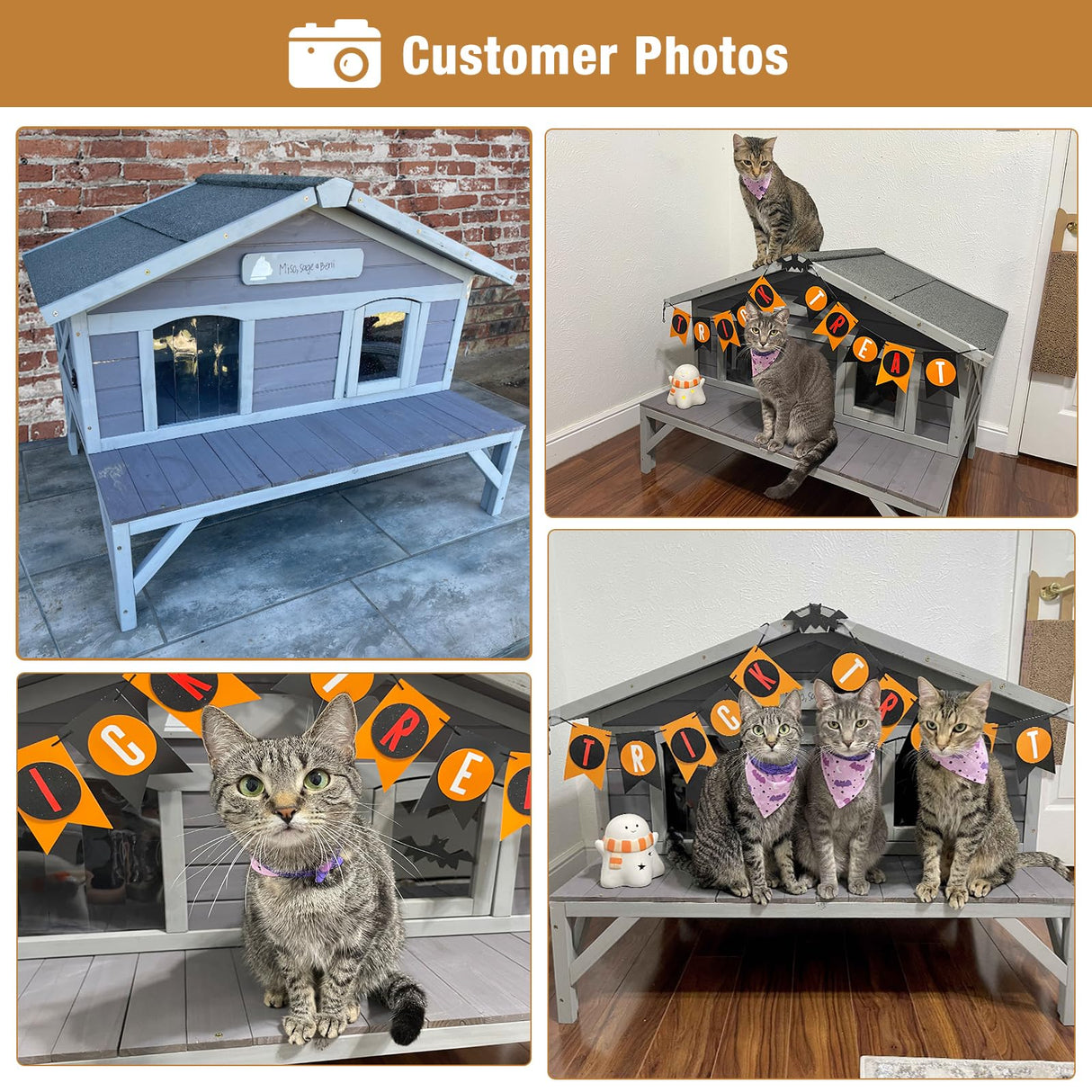 Outdoor Cat House, Shelter for Feral Cats Wooden Kitty Shelter, Weatherproof Cat Enclosure with Large Balcony GUTINNEEN