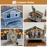 Outdoor Cat House, Shelter for Feral Cats Wooden Kitty Shelter, Weatherproof Cat Enclosure with Large Balcony GUTINNEEN