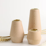 Wooden Candlestick Holders for Taper Candles Set of 3 | Luxury Wood Candle Holders with Gold Cups and Decorative Wooden Cubes | Fireplace Candle Holder | Console Table Decoration Pieces LIFE SENSES
