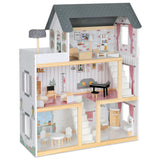 Lil' Jumbl Jumbl Kids Wooden Dollhouse, 17-Piece Accessories & Furniture are Included, with Balcony & Stairs, 3 Story Easy to Assemble Doll House Toy Lil' Jumbl