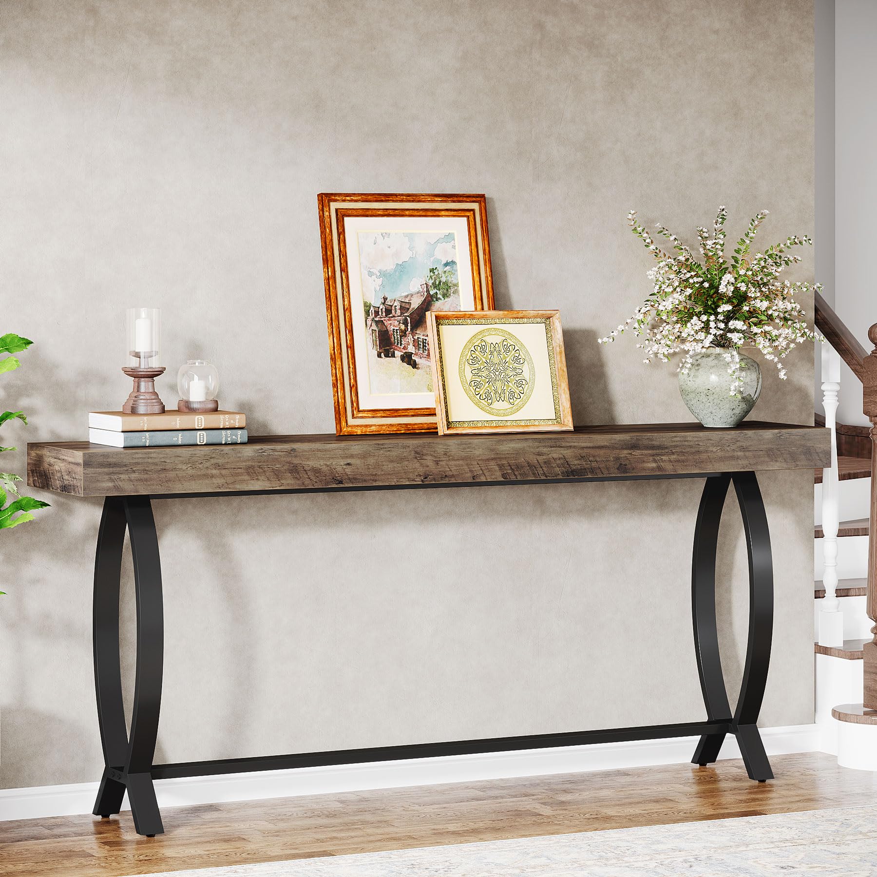 Tribesigns Console Foyer Table for Entryway: 70.87-Inch Narrow Long Entryway Entry Table, Farmhouse Sofa Table Behind Couch with Metal Legs, Entrance Table for Hallway, Living Room - WoodArtSupply