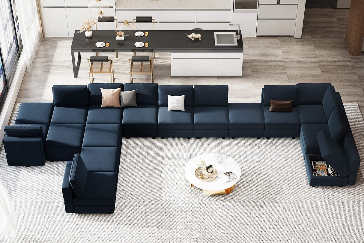 Belffin Modular Sectional Sofa with Storage Seats Velvet L Shaped Corner Couch Convertible Sectional Sofa with Chaise (Blue, L Shape-1)… Belffin