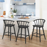 LUE BONA Wood Bar Stools with Semicircular Backrest, Black Farmhouse Barstools Set of 3, Modern Counter Height Bar Stools for Kitchen Island, 24 Inch LUE BONA