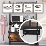 NAIYUFA Kitchen Bakers Rack with Power Outlet,5-Tier Free Standing Storage Shelf Bakers Rack with Baskets,Industrial Microwave Oven Stand,Metal Kitchen Rack Organizer with Hooks NAIYUFA