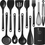 Silicone Cooking Utensils Set - 600°F Heat Resistant, Nonstick Kitchen Utensil Set with Spatulas, Spoons, Whisk, Tongs, BPA Free, Dishwasher Safe, Black USECANO