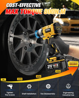 Urjoai Cordless Impact Wrench - 590Ft-lbs (800N.m) Brushless 1/2 inch, 3300RPM High Torque Impact Gun, 2x 4.0Ah Battery, Charger & 7 Sockets, Electric Impact Wrench for Car Home Urjoai